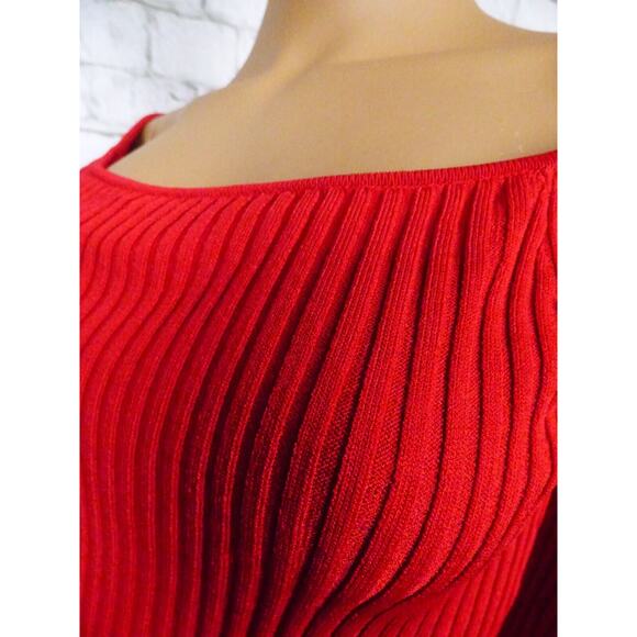 $198 MLM Label Red Ribbed Long Bell Sleeve Off Shoulder Indiana Sweater M NWT - Picture 6 of 11